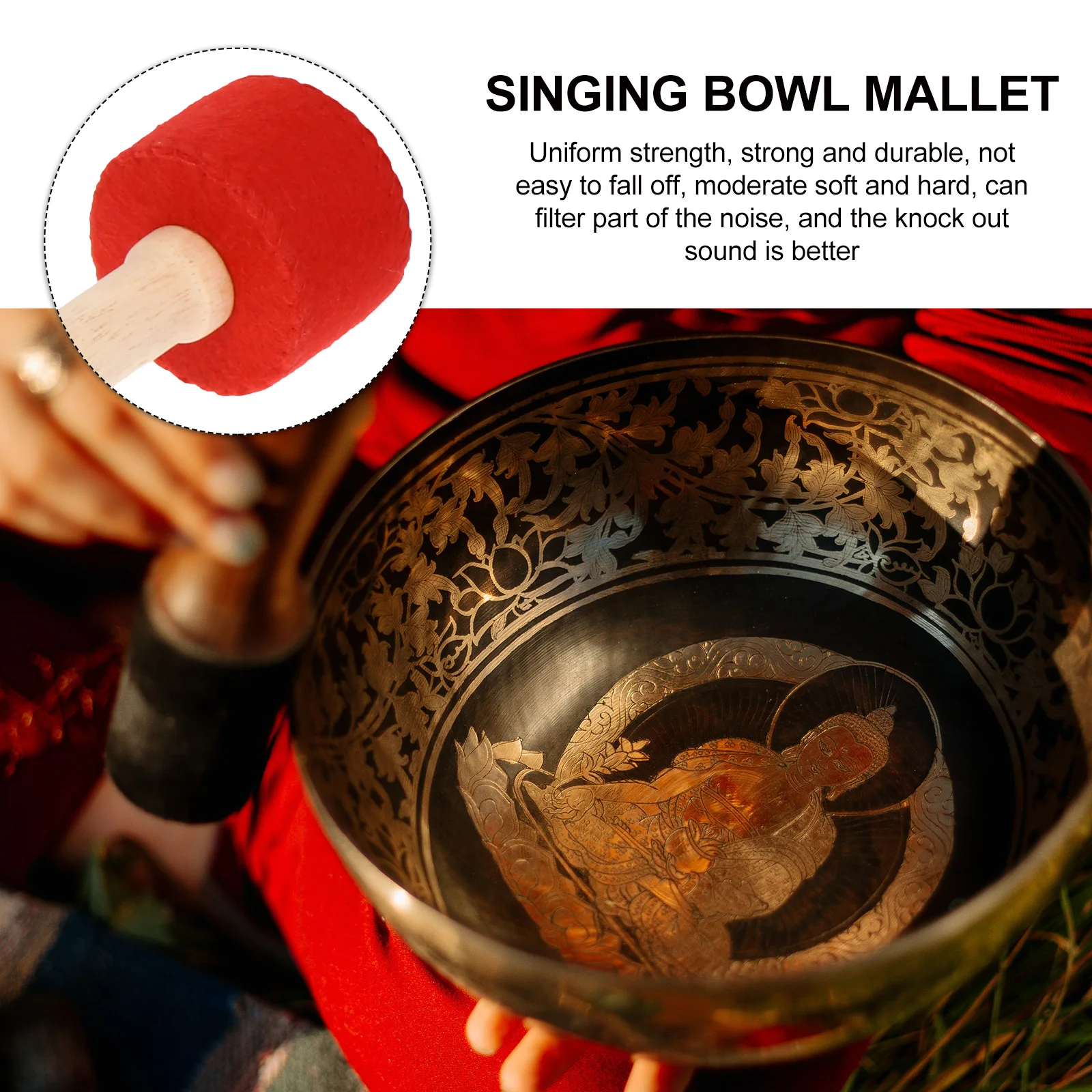 

Singing Bowl Mallet Striker Smooth Surface Lightweight Portable Design For Meditation Gong Percussion Instrument Accessory Wood