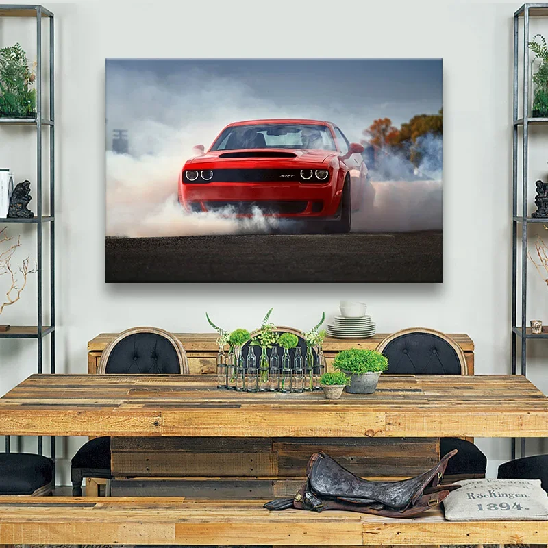 Dodge Challenger SRT Demon Car Mural Wall Print Art Canvas Posters Paintings for Living Room Home Decor Pictures