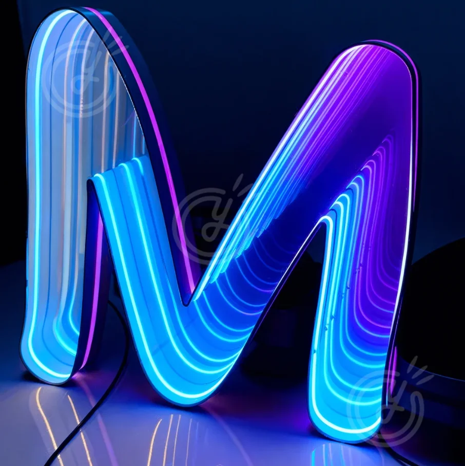 Custom 3D Infinity Mirror Light Sign Infinity Mirror Logo Sign Led Indoor Decoration Mirror Light Custom Business for Wall Decor view 3