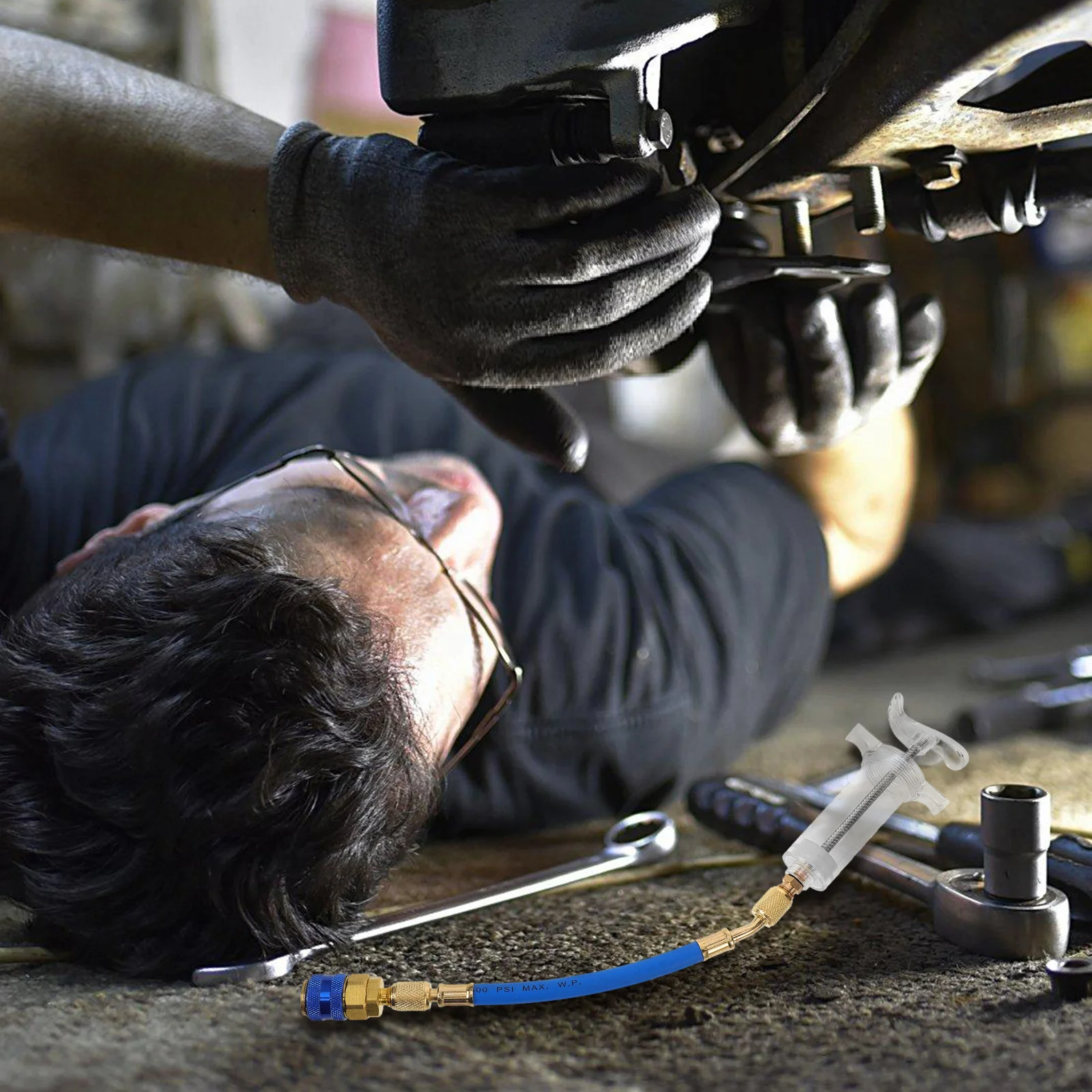 

1 Oz 1/4 Inch AC Dye Tool Refrigerant Manual Oil Dye Injector Cooling Fluid Refilling Tube Gauge Manifold Set Air Conditioning