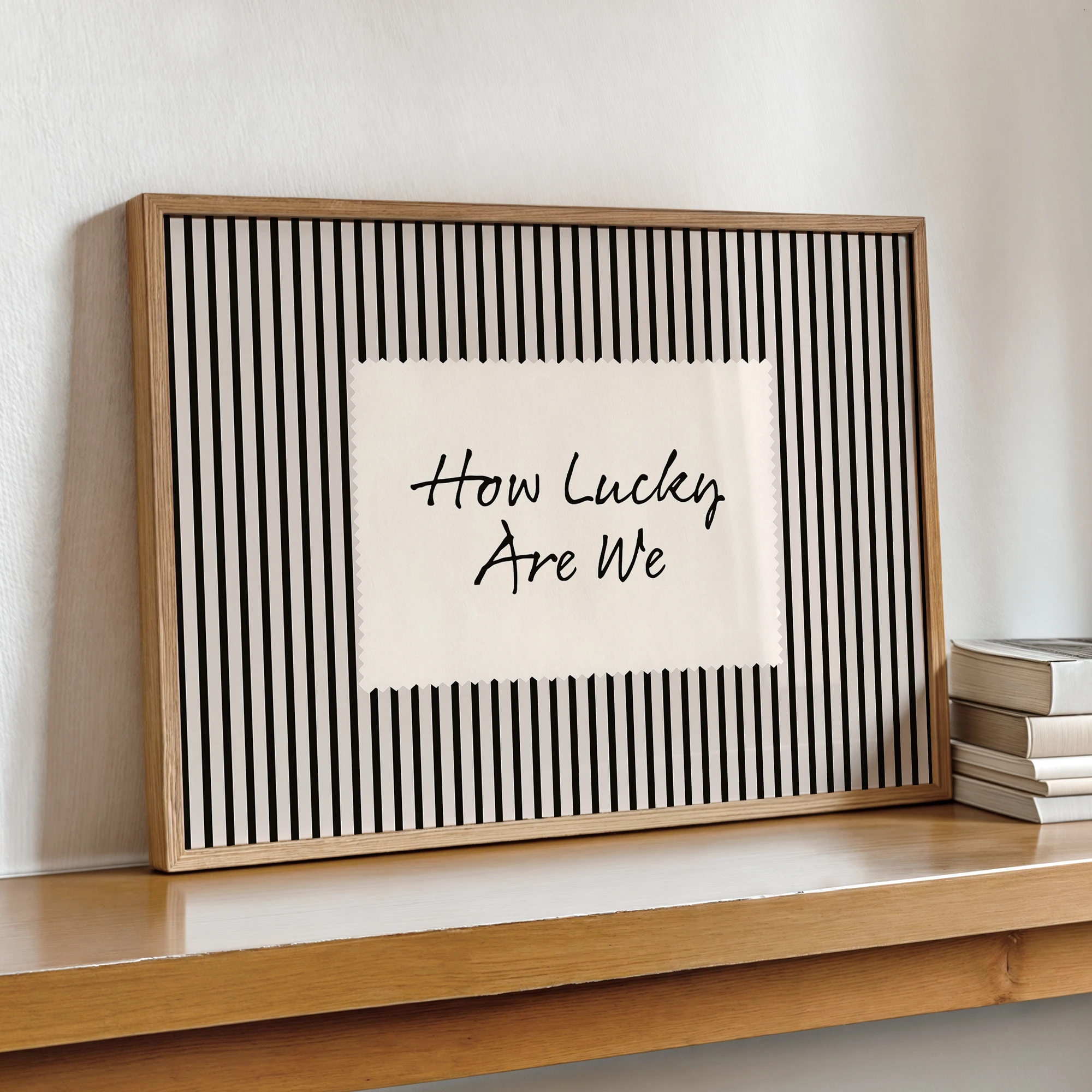 Retro 'How Lucky Are We' Vintage Black Striped Wall Art Print Canvas Painting Poster Picture For Living Room,Bedroom Home Decor