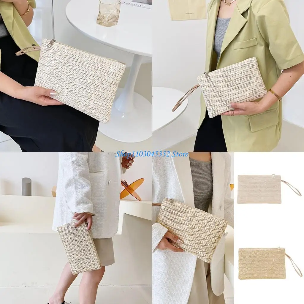 

Straw Clutch Bag Bohemian Zipper Wristlet Summer Beach Handbag Coin Purse Weaving Bag Wristlet Bag for Women Girls