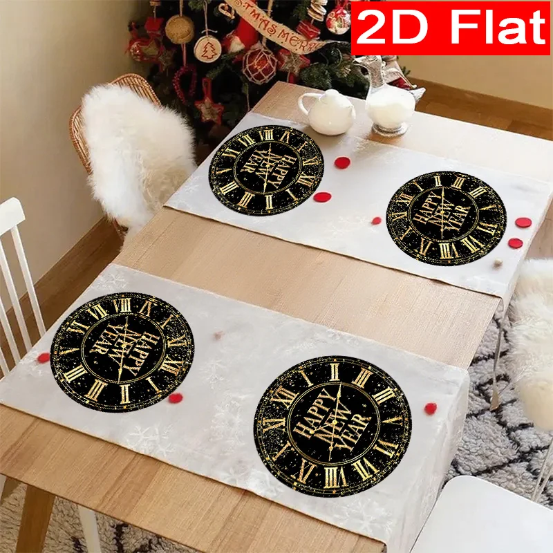 6/8 قطعة مجموعة المفارش السنة الجديدة ساعة العد التنازلي نمط البوليستر الجدول الحصير عطلة الطعام سنة جديدة سعيدة مهرجان الديكور
