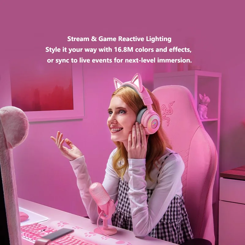 سماعة الألعاب Razer Kraken Kitty V3 Pro اللاسلكية RGB - 3 أوضاع للاتصال - ميكروفون واسع النطاق قابل للسحب - صوت مكاني THX #3