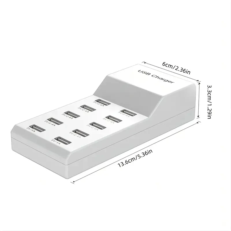 10-Port USB Charger Desktop USB Rapid Charger,Smart USB Charger for Multiple Devices Smart Phone Tablet Laptop Computer