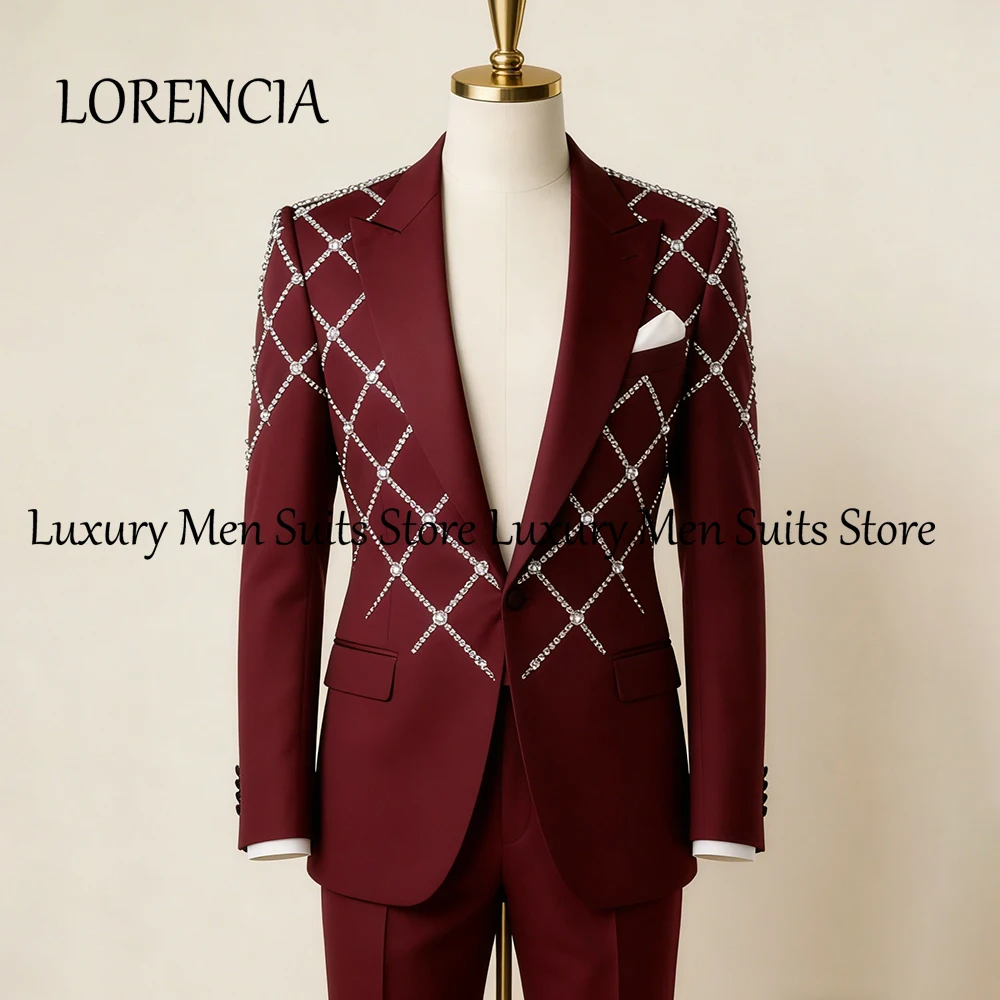 

Luxury Diamond Suits for Male 2 Pieces Crystal Tuxedos Set Wedding Party Outfit 2026 Customized Blazer Pants trajes para hombre