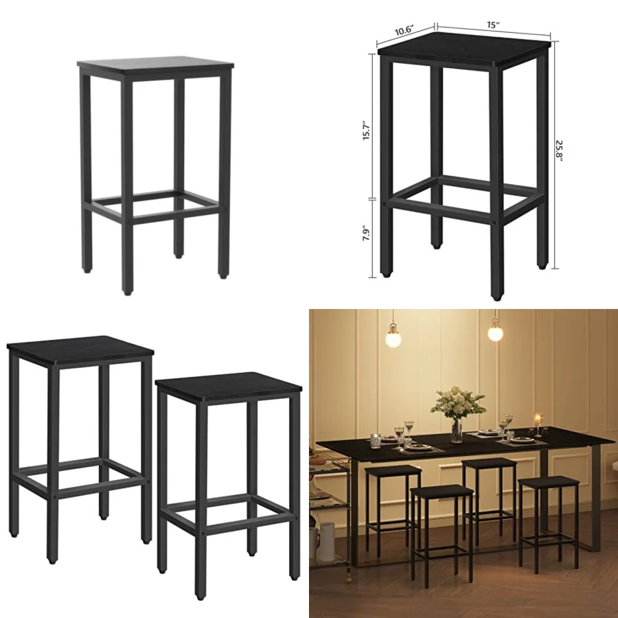 

Bar Stools, Set 2 Bar Chairs with Footrest, 2-Piece Dg Stools, Height, Rectangular dustrial Bar Stools, Strong Metal Frame, for