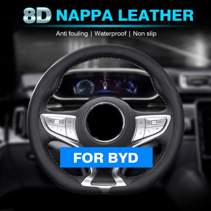 

Nappa leather Car Steering Wheel Cover For BYD Atto 3 Act Seal Tang F3 E6 Yuan Song Plus EV F0 Qin Han Dolphin Auto Accessories