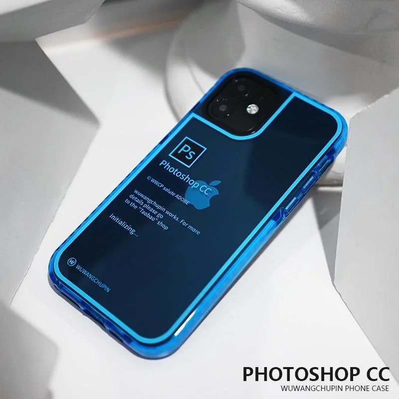Ps Fluorescent Blue Letter Tag Photoshop Designer Phone Case For Iphone 16 15 14 13 12 11 14 Pro Max Anti-Drop Armour Cover
