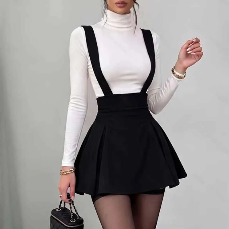 2026 New Solid Suspenders Women Skirt Elegant Slim Folds A-LINE Mini Skirt Women Skirts for Women Faldas Skirts Q7028