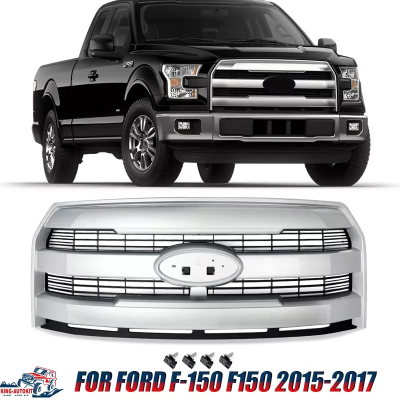 

Magickit Front Bumper Upper Grille for Ford F-150 F150 2015 2016 2017 Ingot Silver UX Grilles with Camera Hole Cars Accessories