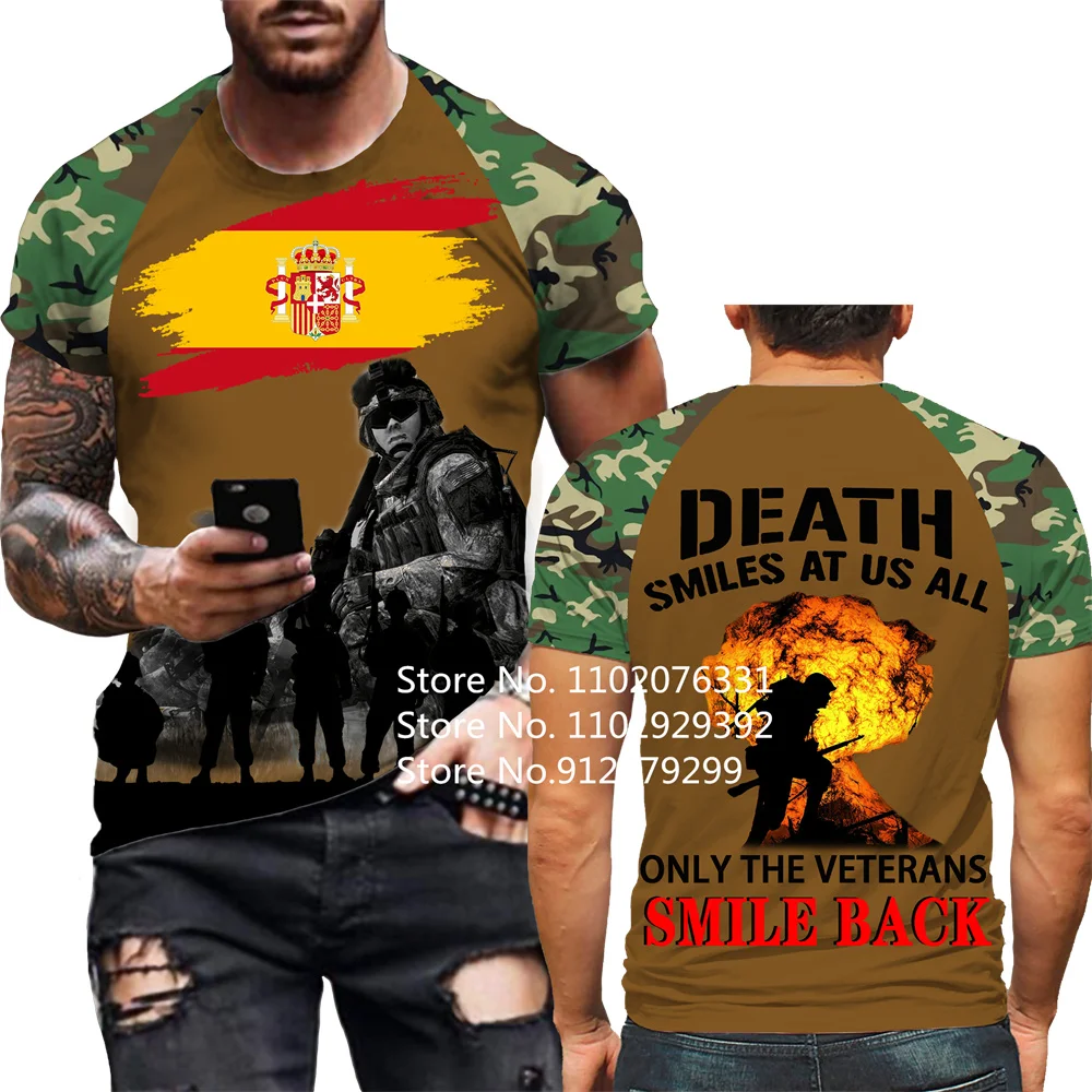 Outdoors Fashion Soldier Army Veteran Spain Flag 3D Print T-shirts Loose O-Neck Short Sleeve Casual T Shirt Men Tops