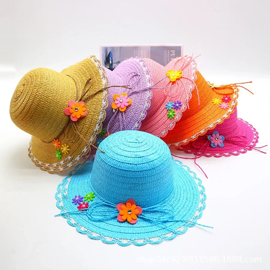 

Spring and Summer Season Large Brimmed Sun Shading Straw Hat for Children's Sweet Wind Outing Outdoor Girl Baby Beach Sun Hat