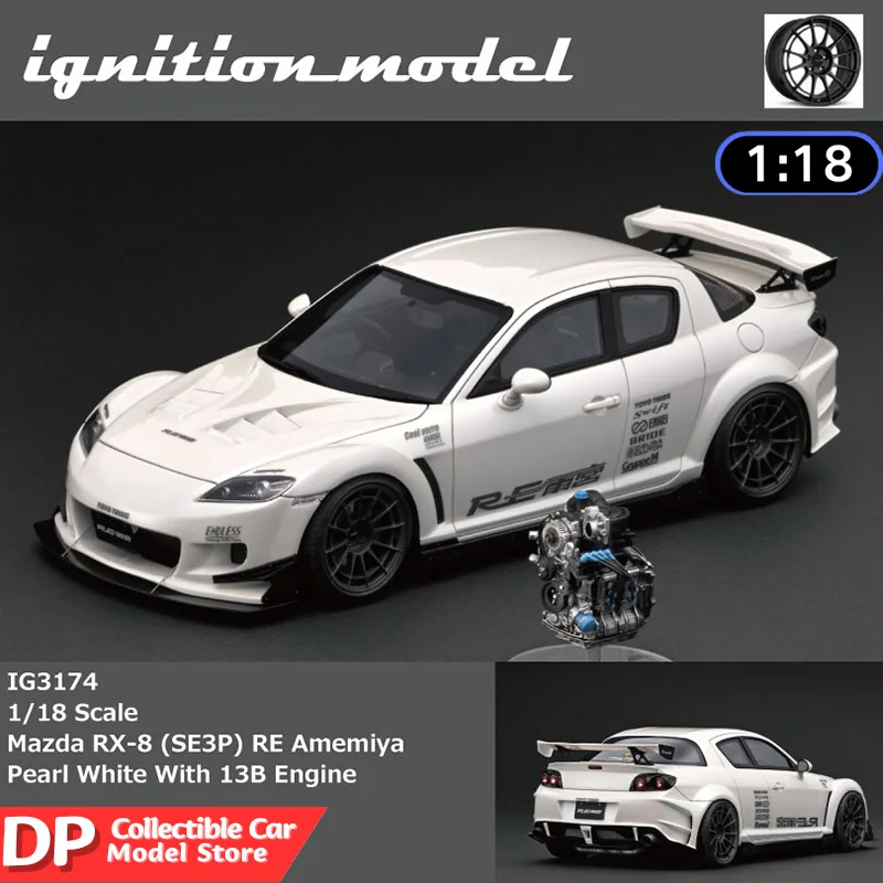 IG 1:18 Mazda RX-8 (SE3P) RE Amemiya Pearl White 3D escalas do veículo real Modelo colecionável de resina com motor 13B IG3174