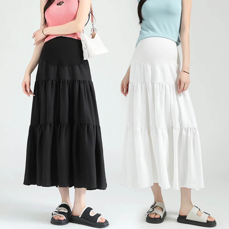 Maternity Summer Long Skirt Ruffles Sweet Pregnancy Cake Skirt Patchwork High Waist Pregnant Woman Ball Gown Skirts Korean Style