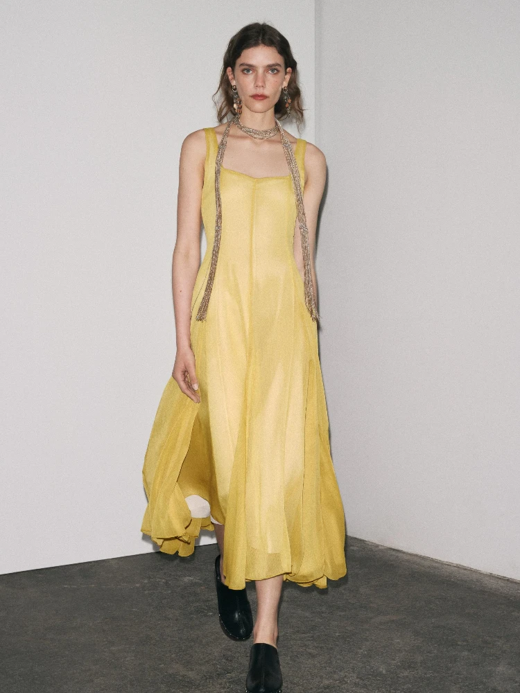 

Wide Strap Square Neck Midi Dress – Elegant Sleeveless Sundress for Women