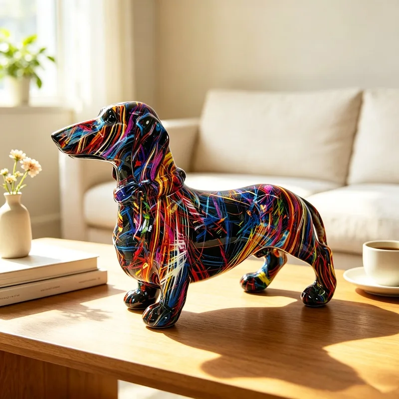 Colorful Sausage Dog Ornament Bedroom, Living Room, Study Resin Animal Sculpture Sausage Dog Home Decoration Statue