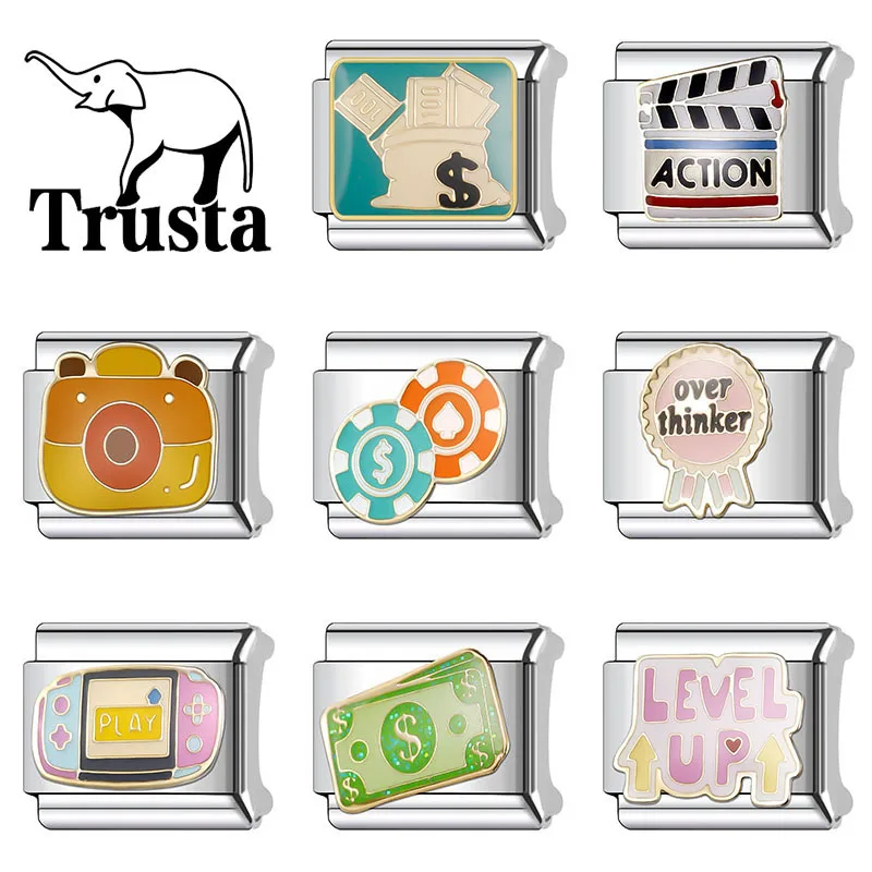 Trusta 2026 New Fashion Lucky Game Series Charm Italian Bracelet Fit 9mm Stainless Steel DIY Making Jewelry Wholesale N610