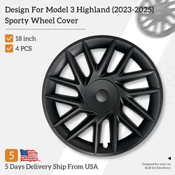 4PCS HubCaps New Model 3 Highland 2023-2025 18Inch Sporty Wheel Cap Full Rim Cover For Tesla Replacement Automobile Accessories