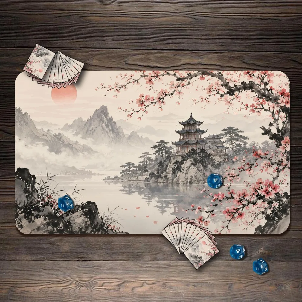 MTG Playmat, Cherry Blossom Custom Play Mat, TCG Playmat with Zones desk accessories tapis de souris mousepad gamer