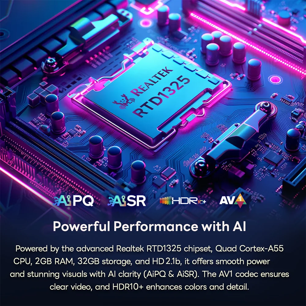 RockTek GT1 Netflix Google معتمد UHD Google TV Box 2GB 32G Realtek1325 CPU Dolby Atmos Vision 2T2R Wifi5 BT5.2 Android TVBox