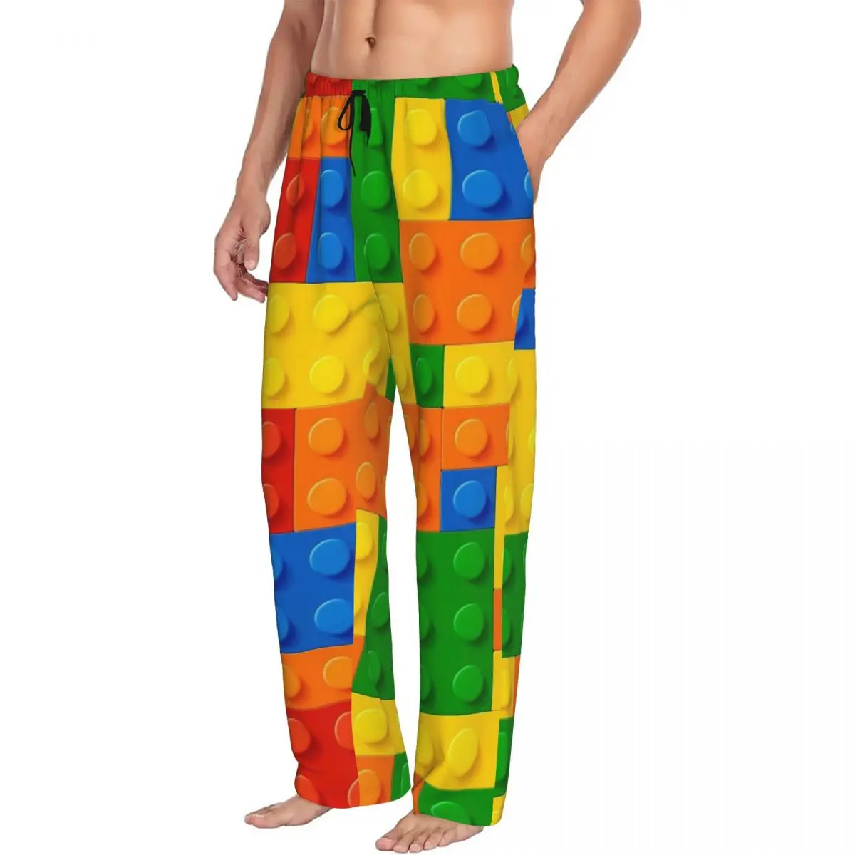 Custom Colorful Bricks Design Pajama Pants Men Sleepwear Sleep Lounge Bottoms with Pockets
