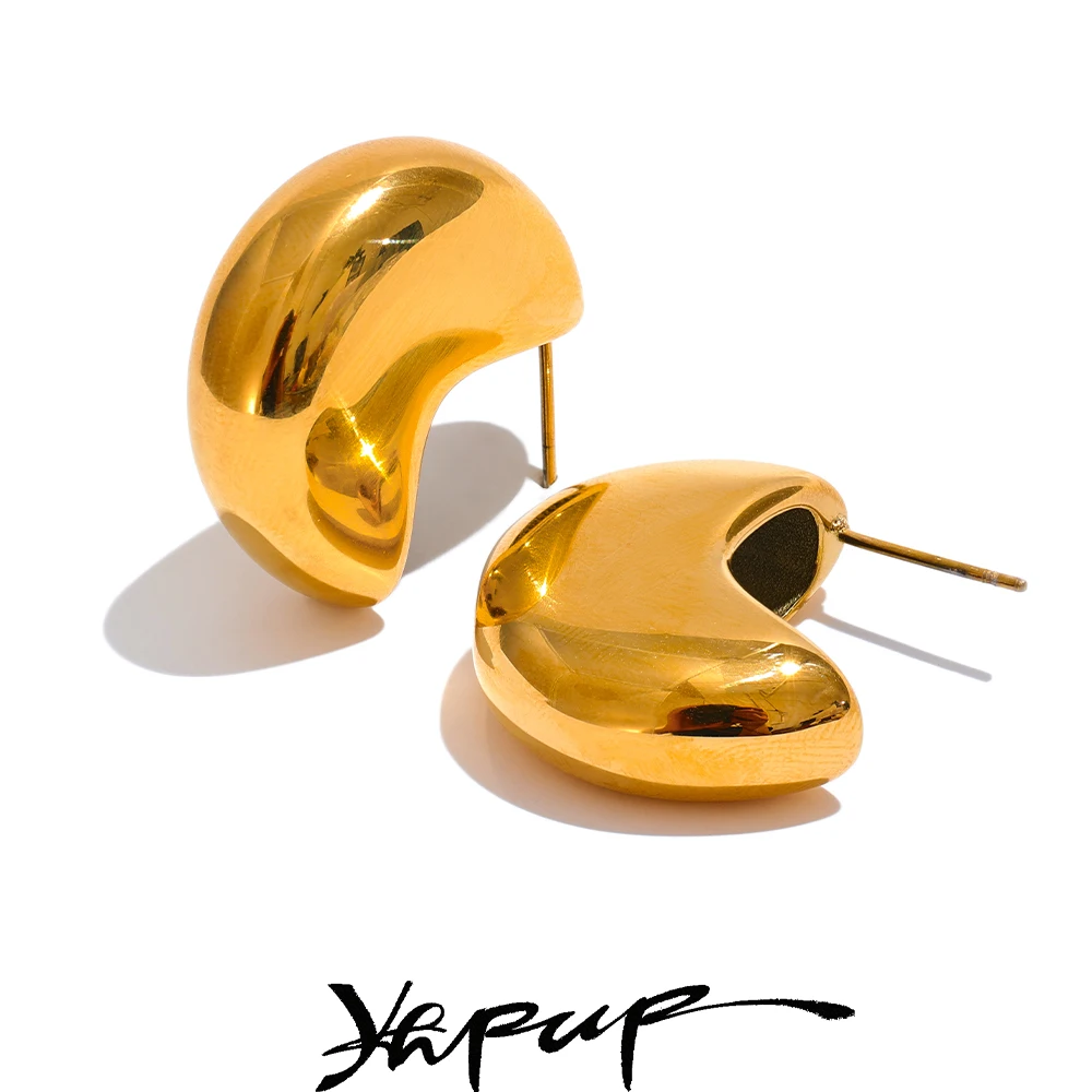 Yhpup yeni pürüzsüz paslanmaz çelik Metal geometrik yüksek kalite sıradışı küpe altın renk doku su geçirmez Charm takı