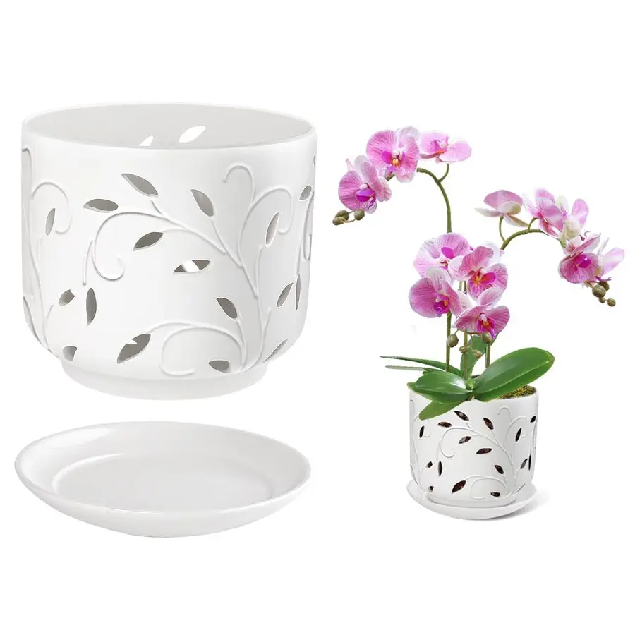 

7 Inch Large Orchid Pots with Holes amp Saucers for Orchid Root Health, Ceramic Orchid Planter, Effective Drainage and Ventilati