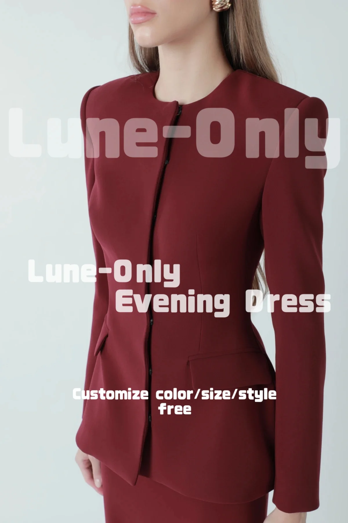 Vestidos de Noche color Burdeos, manga larga, cuello redondo, personalizados, 2 piezas, largo hasta el suelo, elegante vestido de fiesta, vestido Formal de graduación