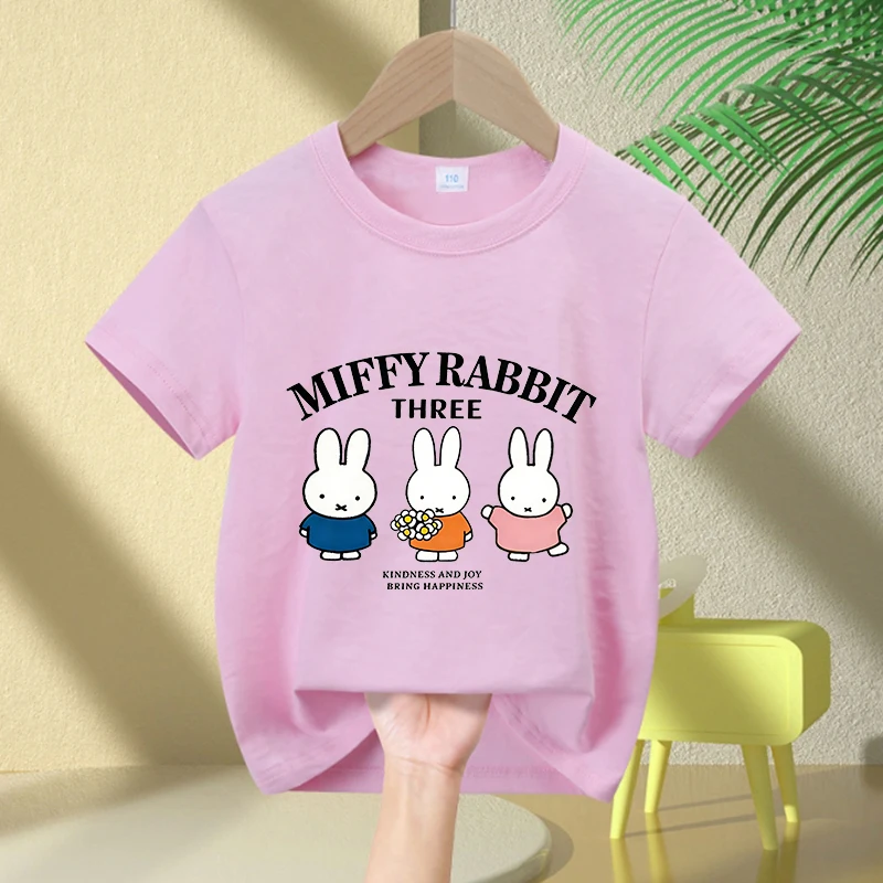 

Cartoon Miffy Bunny T-Shirt Girl Summer Cotton Tee Kids Clothes Short sleeve Tops Kawaii Children Casual T Shirt Baby Clothing