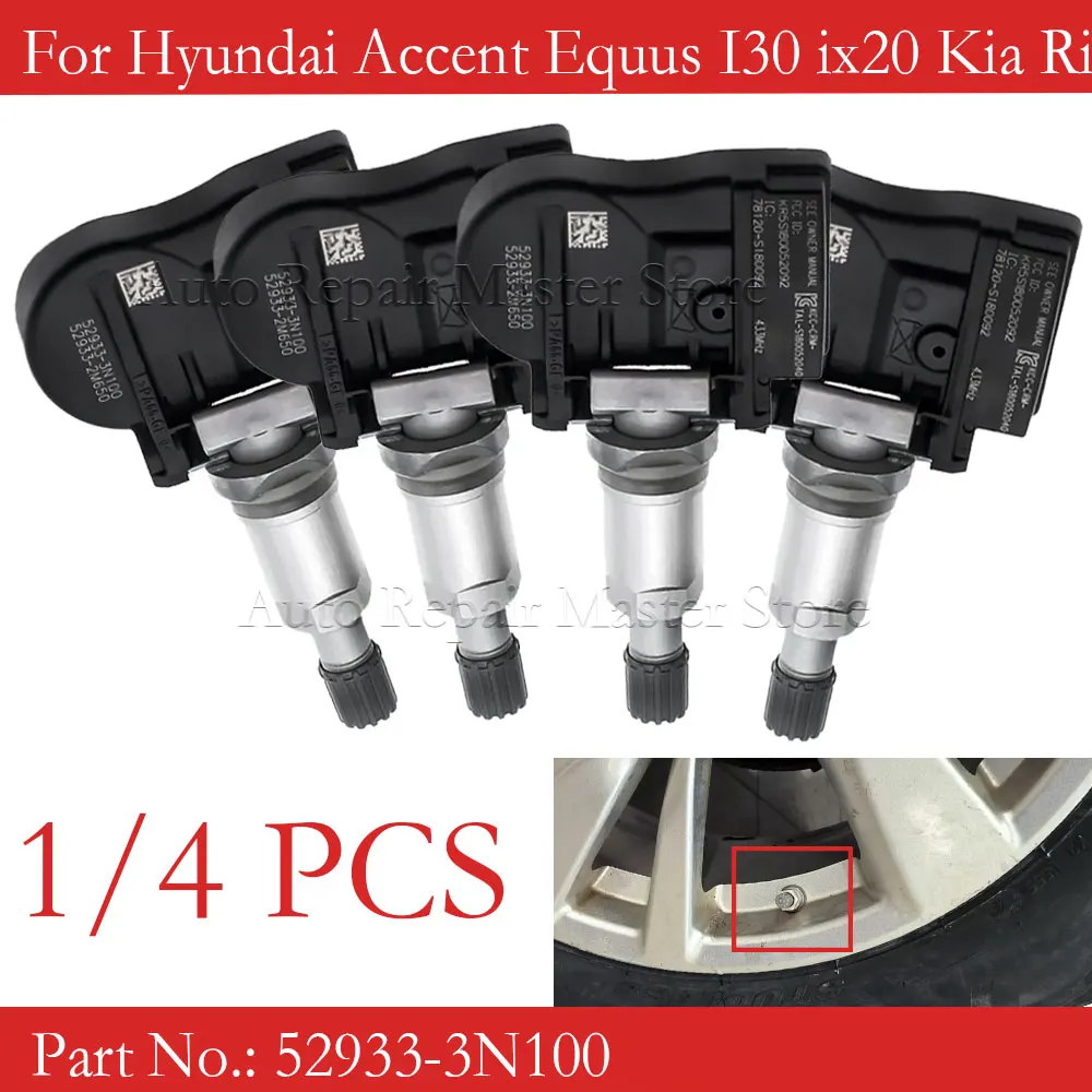 52933-3N100 Tyre Pressure Sensor 4PCS For Hyundai Accent [HC] Genesis [DH] I30 [GD] Kia Ceed [JD] 433MHZ TPMS 529332M650