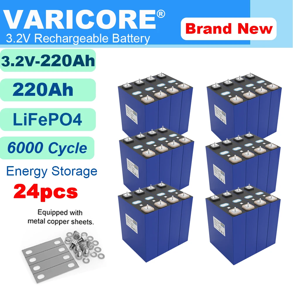 

24x VariCore 3,2 В 220 Ач LiFePO4 Батарея Литий-железо-фосфатный элемент DIY 12 В 24 В 36 В Кемпер Гольф-кар Внедорожная солнечная батарея БЕСПЛАТНО