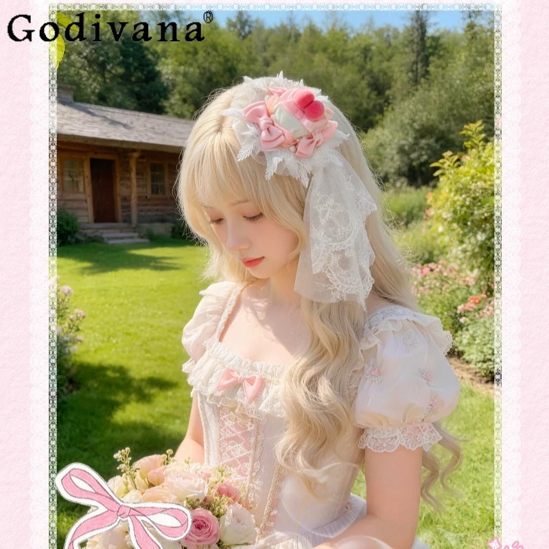 Elegant-accessoire-capillaire-lolita-en-dentelle-nœud-rose-decor-cerise-pince-a-cheveux-artisanale-pour-femmes-et-filles-ideal-pour-fetes-et-mariages