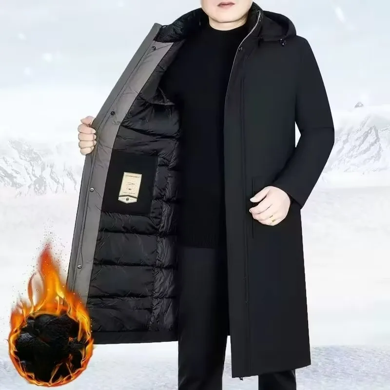 

New Winter Jacket Men Long Luxury Business Thickened Cotton Warm Parka Men Street Snow Cold Resistant Hooded Padded Coats
