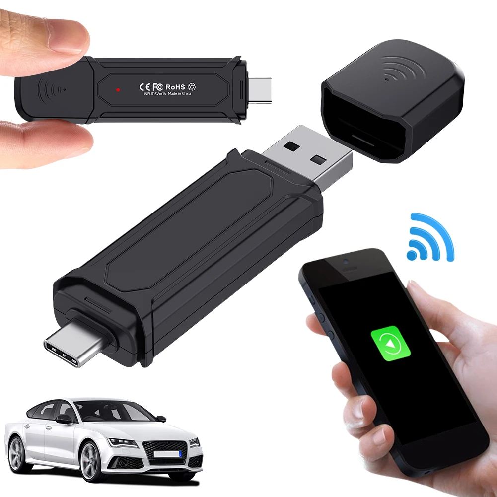 Mini adattatore Carplay cablato a Wireless Dongle USB Wireless WiFi Plug and Play connessione automatica per Auto Carplay cablate