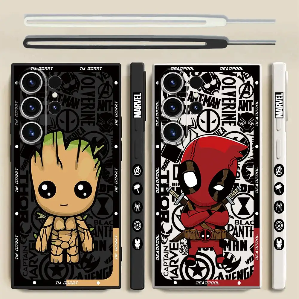 Marvel Groot Deadpool Phone Case for Samsung Galaxy S20 FE S21 S24 Ultra S22 Plus S23 Ultra 5G Square Liquid Cover Soft