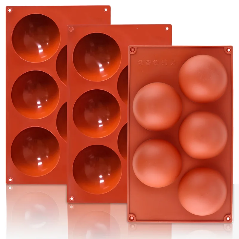 Extra Large 5-Cavity Semi Sphere Silicone Molds Half Sphere Baking Mold Non-Stick for Making Big Size Hot Chocolate Mould