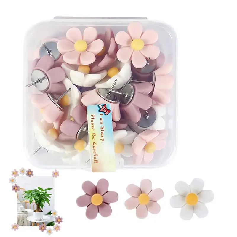 Flower Thumb Tacks 30X Flower Picture Hangers Nails Aesthetic 3D Picture Hangers Nails Creative Feature Wall Pushpin For