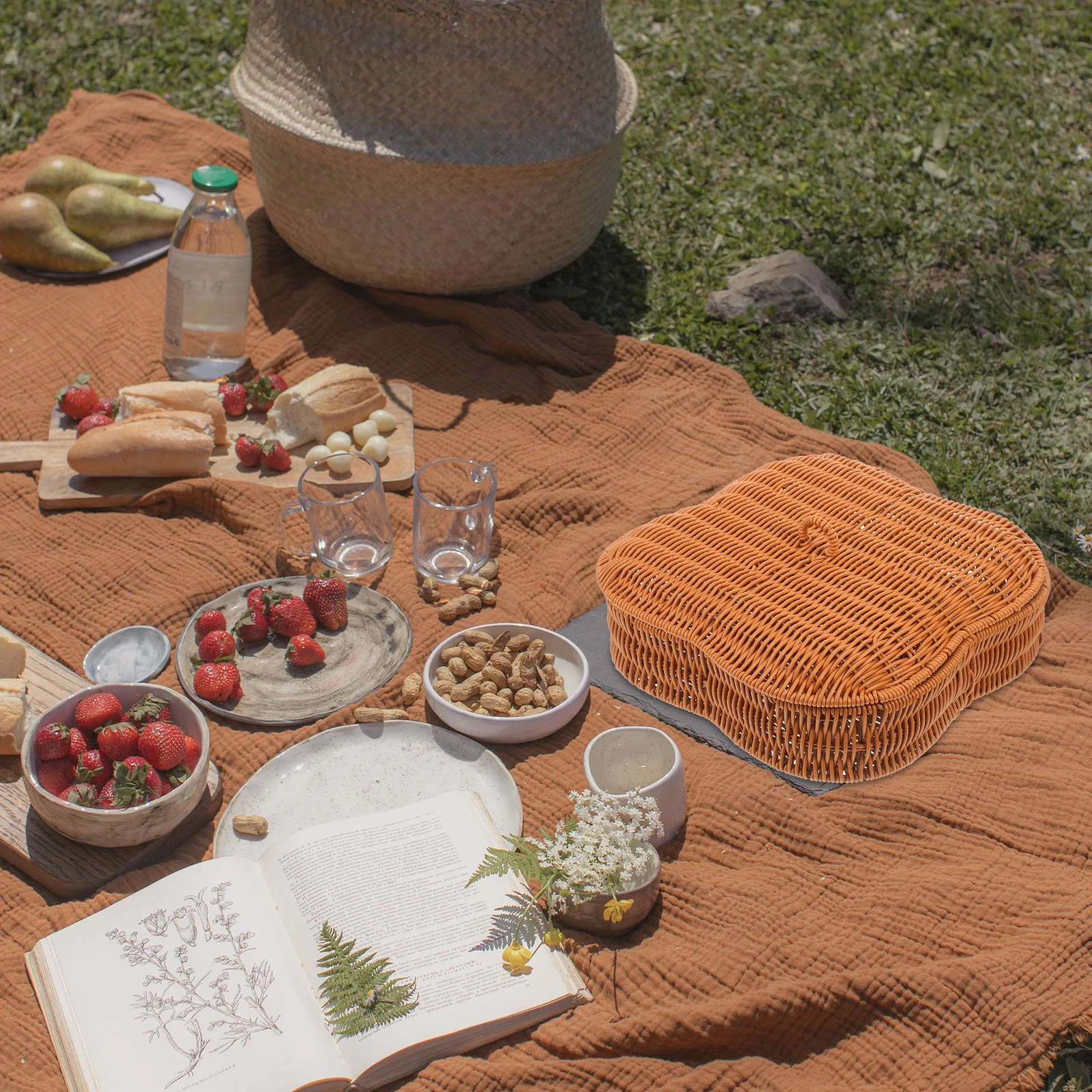 

Imitation Rattan Woven Basket Storage Baskets Cover Organizer PP Material Long Time Use Home Kitchen Bedroom