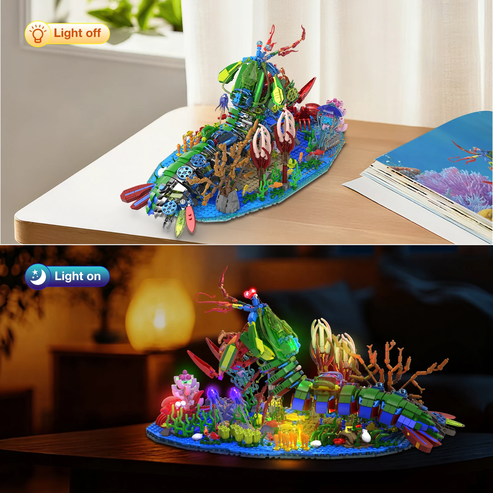 

Simulated mantis shrimp light-up building blocks set, creative home decoration model assembly educational toy, birthday gift