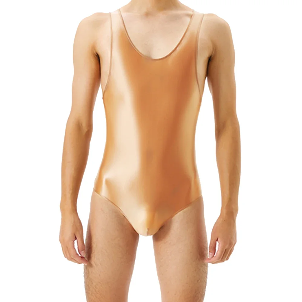 YUFEIDA Mens Exotic Teddies Shinny Glossy Bodysuits Sleeveless U Convex Pouch Bodysuit Leotard Bodystocking Jumpsuits Underwear