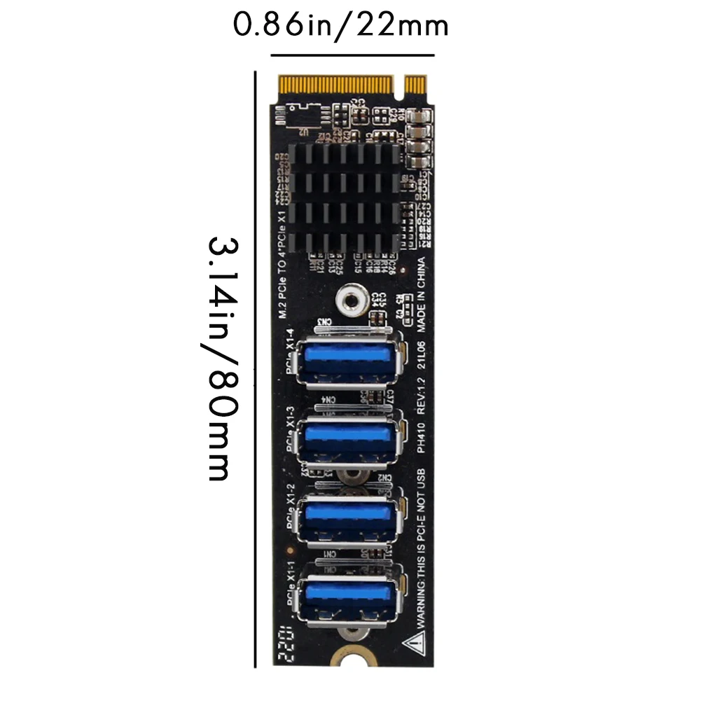 A08E-USB 3.0 PCI-E Riser-kaart M.2 naar PCIE Extender Riser-adapterkaart 4-poorts PCI-Express-adapter voor Mac Os Windows Linux
