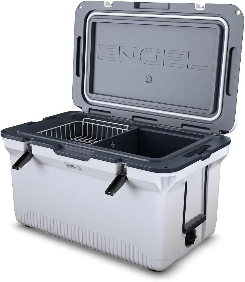 Ultra-Light Injection Molded Cooler - Ice Chest Keeps Ice up to 7 Days - Large Cooler Includes Wire Basket, Divider