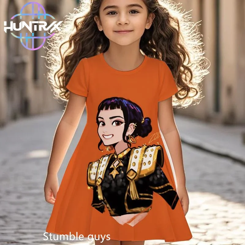فستان Kpop Demon Hunters للفتيات الصغيرات مريح للصيف برسوم كارتونية وأكمام قصيرة للشاطئ كاجوال