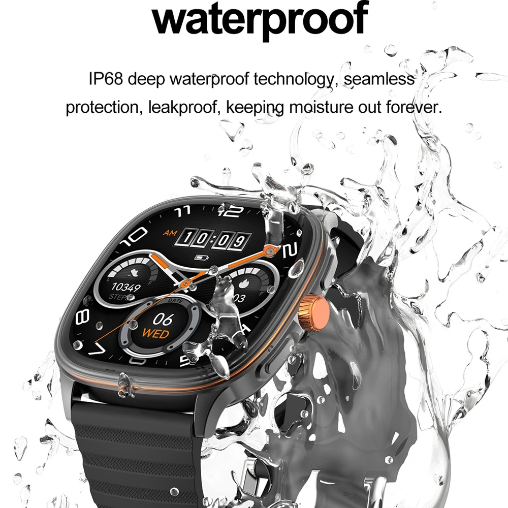 1.73" Square AMOLED Display Smart Watch IP68 Waterproof AI Voice Assistant Hands‑Free Call Fitness Sports Tracker for Men Women