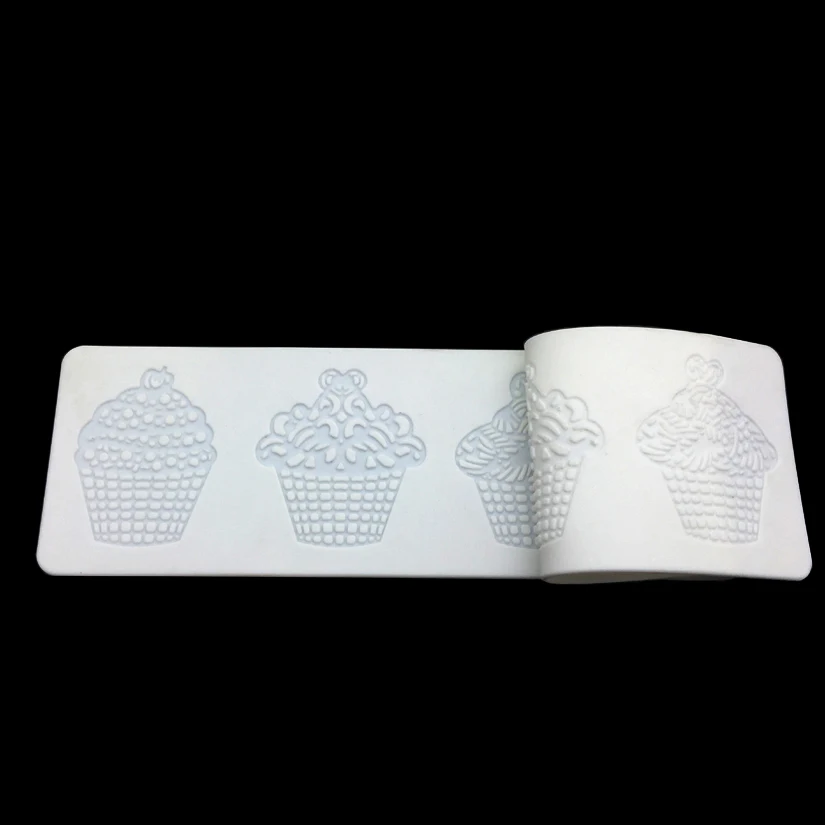 CT-5009 Cupcake Shapes Lace Soft 100% Platinum Silicone Cake Fondant Embossing Gum Paste Decorating Mold Tool
