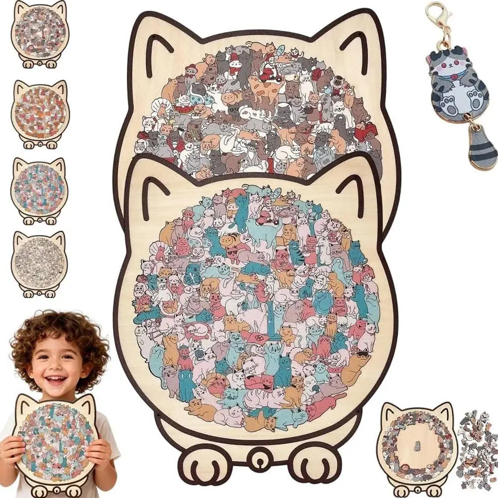 135-delige Morandi-gekleurde katvormige houten puzzel Onregelmatige puzzelstukjes Spel Verjaardag Kerstcadeaus Handwerkspeelgoed