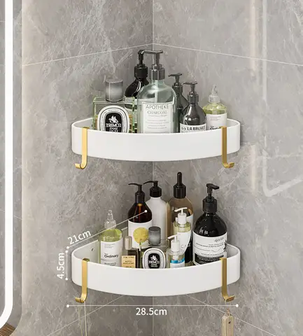 White Gold/Black Gold Bathroom Corner Shelf Aluminum Wall Mounted Triangle Basket Toilet Shower Shelf With Hook Rod Towel Rack