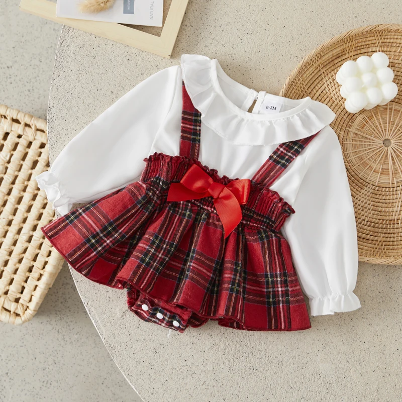 

Suefunskry Baby Girl Christmas Romper Dress Long Sleeve Crew Neck Plaid Print Romper Newborn Fall Winter Playsuit