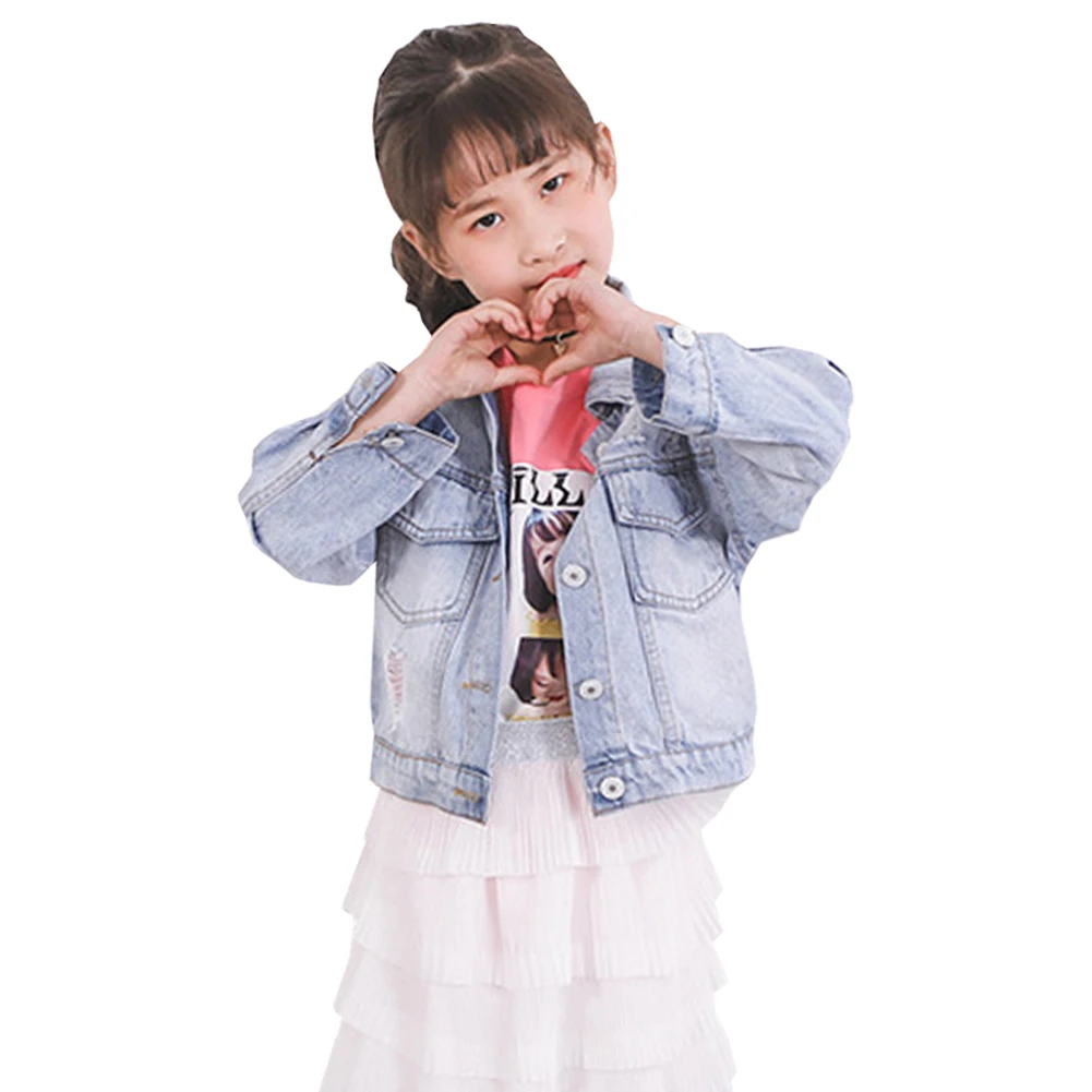 Children's Denim Jackets Long Sleeve Casual Outerwear with Buttons Lapel Coat Kids Cotton Sequins Beads Cowboy Coats for Autumn